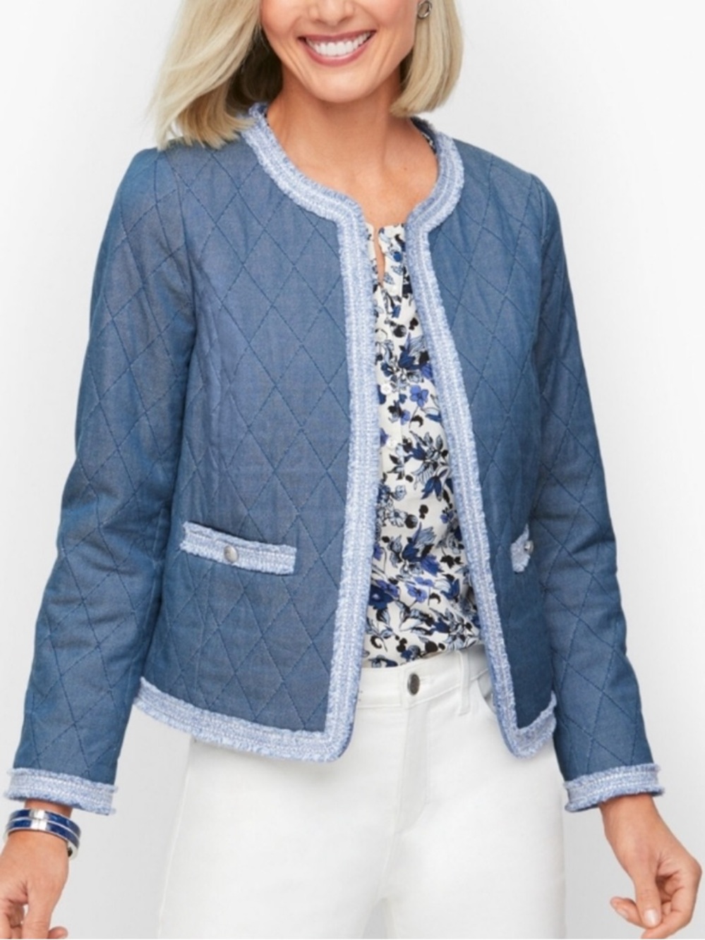 Talbots Quilted Blue Chambray Jacket Blue